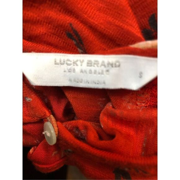 LUCKY BRAND Keyhole Red Floral BOHO Peasant Blouse - Picture 8 of 10